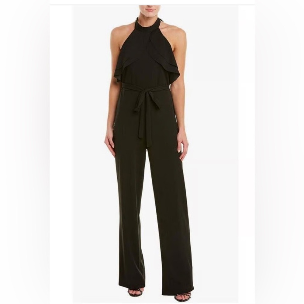 Bebe Women's Ruffle‎ Halter Tie Neck Jumpsuit Pants Black size 14